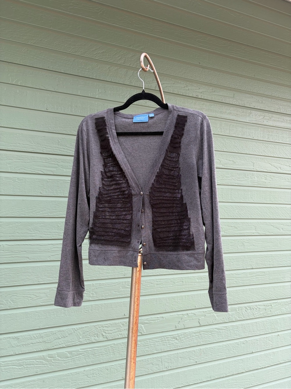 Simply Vera Vera Wang Gray Cardigan with Black Textured Panels